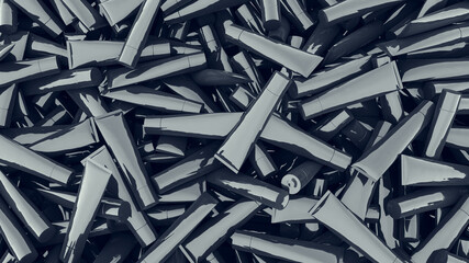 Abstract digital background with heap of black glossy tubes