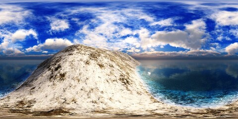 Rock in the sea at sunset, HDRI, environment map , Round panorama, spherical panorama, equidistant projection, 360 high resolution panorama 
3d rendering,  