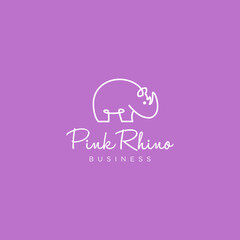 Fototapeta na wymiar white rhino logo design, cute rhino vector template, baby rhino sign, playfull line art rhino symbol