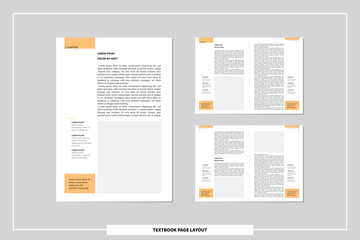 a4 text book page layout template. editable spreadsheet with facing pages, body text, headlines and footnotes for definitions. simple minimal vector magazine, booklet, catalog, flyer, brochure mock up