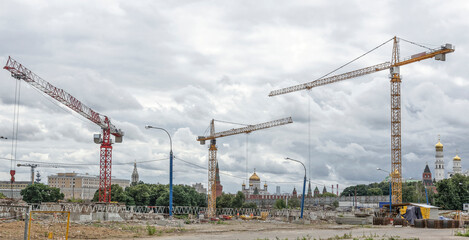 Construction on the site of the former hotel Russia. Moscow