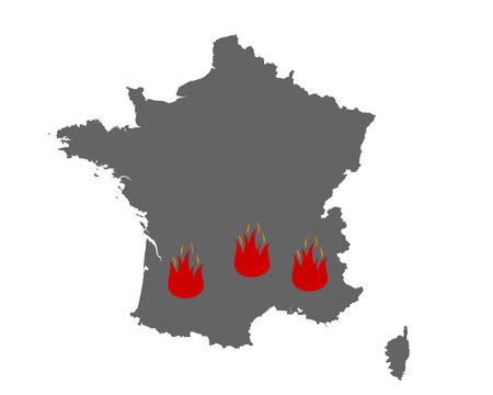 Karte von Frankreich und Feuersymbol