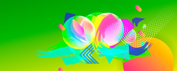 Fototapeta premium Summer fresh cheerful abstract simple Bright juicy colors background with geometric elements, lines and dots for text, universal design, banner concept