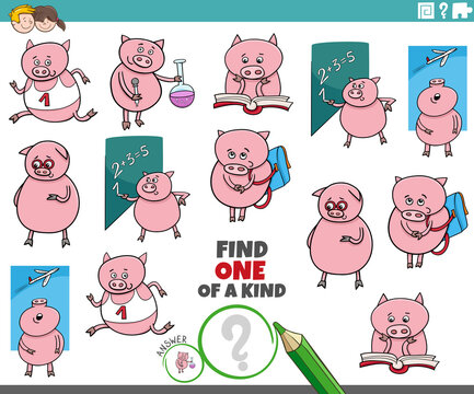 one of a kind game for children with comic piglets