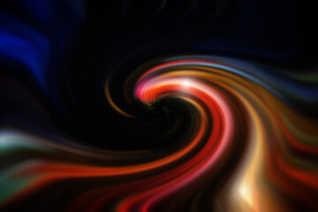 Abstract colorful swirl pattern on dark background. Blurred and dynamic spiral lines, high resolution full frame background.