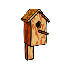 Isolated vector illustration with wooden birdhouse on a white background