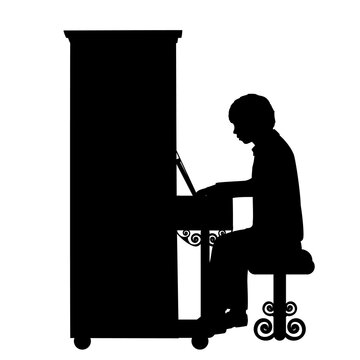 recommend clip art: Silhouette boy music plays the piano.