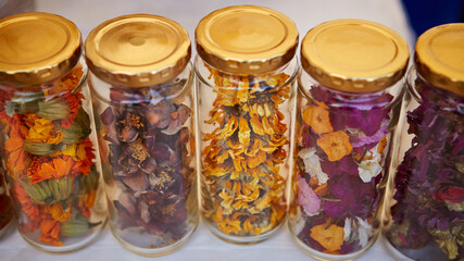 Various dried flower tea leaves 