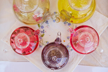 Variety of flower teas, hot tea drinks