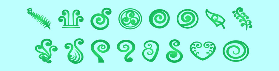 set of koru cartoon icon design template with various models. vector illustration isolated on blue background