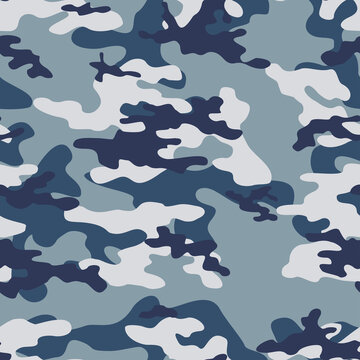 Military Camouflage Vector Seamless Print Blue