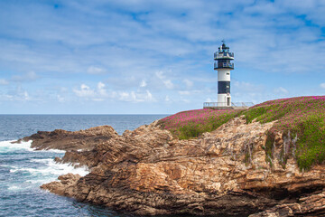 Fototapeta na wymiar lighthouse on the lush banks of the ocean