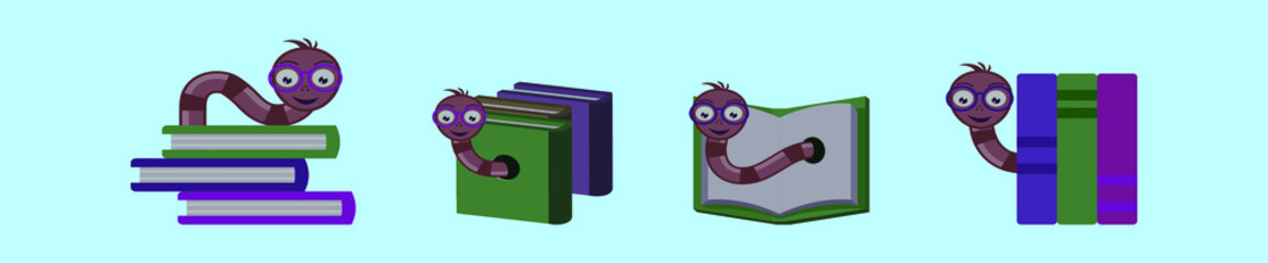 set of bookworm cartoon icon design template with various models. vector illustration isolated on blue background