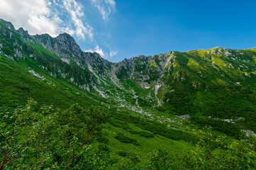 Fototapeta na wymiar mountain landscape and blue clear sky in summer