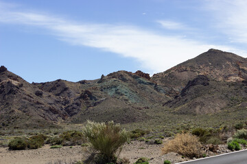 Fototapeta na wymiar Mountain on Tenerife Island under a blue sky with desolated foreground