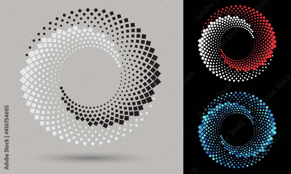 Poster halftone round as icon or background. color abstract vector circle frame with rhombuses as logo or e