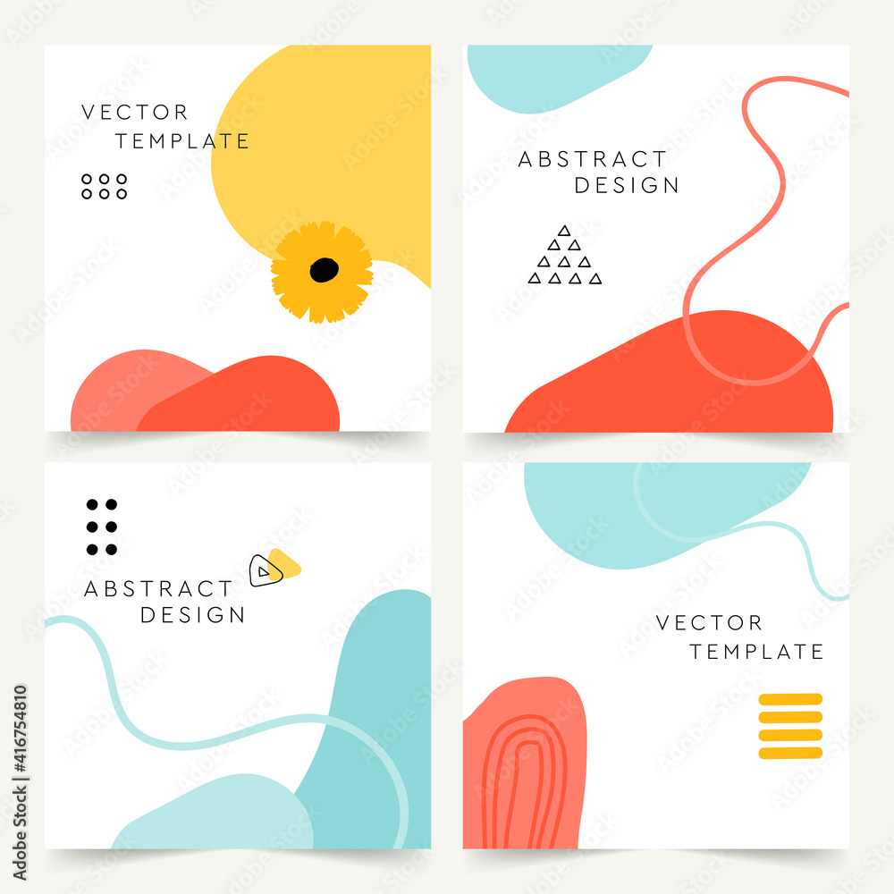 Poster vector - set of modern design template with abstract organic shapes in bright colors. minimal square