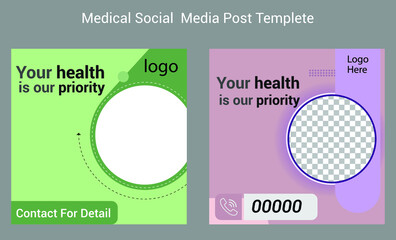Medical social media post template. Editable Healthcare Banner.