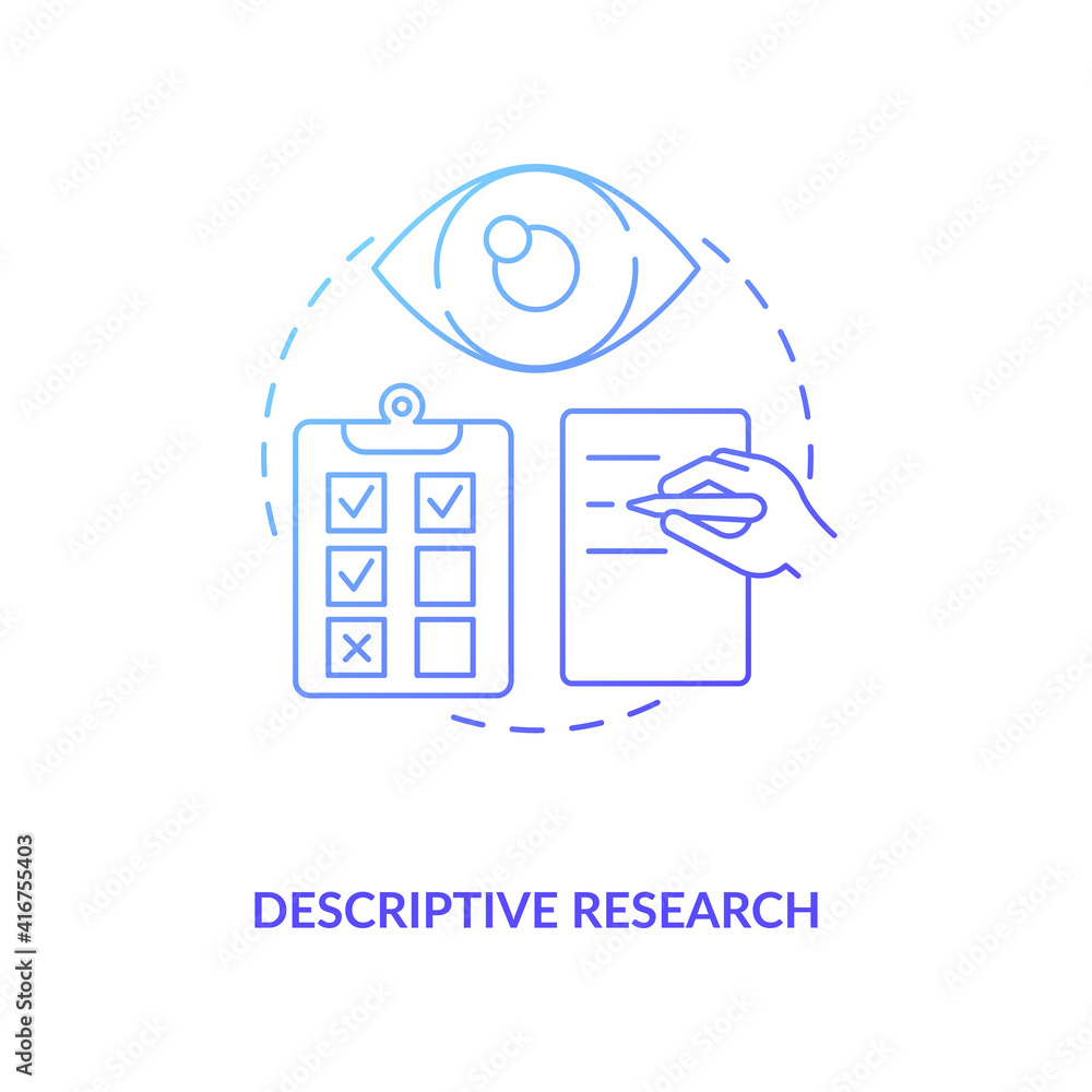 Poster descriptive research dark navy gradient concept icon. method of scientific idea thin line illustrati