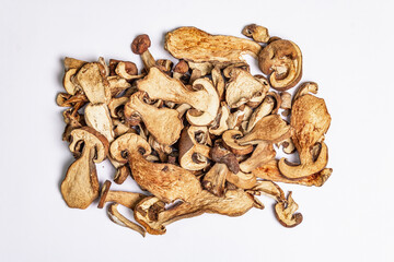 Dried mushrooms Boletus edulis isolated on white background