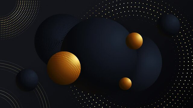 Stylish looped video. Disco golden balls created with glitter effect dynamic decoration. Graphics animation that floats while rotating in a loop background. Seamless floating spheres motion graphics. 