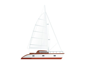 Modern motor yacht boat with sails and motors vector illustration on white background