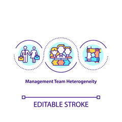 Management team heterogeneity concept icon. Functional experience idea thin line illustration. Firm performance. Age and team tenure. Vector isolated outline RGB color drawing. Editable stroke