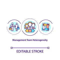 Fototapeten Management team heterogeneity concept icon. Functional experience idea thin line illustration. Firm performance. Age and team tenure. Vector isolated outline RGB color drawing. Editable stroke © bsd studio