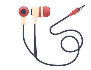 Wired In-Ear Headphones flat vector illustration on white background