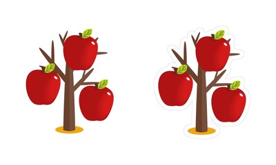 Vector clipart of an autumn bare tree with big red apples. Simple cartoon sticker  of the apple-tree with harvest isolated on white background