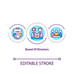 Board of directors concept icon. Powers, duties, and responsibilities idea thin line illustration. Group of people. Membership. Vector isolated outline RGB color drawing. Editable stroke