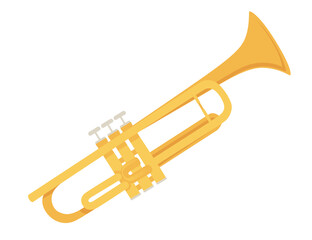 Obraz na płótnie Canvas Golden trumpet musical instrument flat vector illustration isolated on white background
