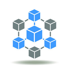 Cube network structure flowchart vector icon. Blockchain technology symbol. Block chain conceptual illustration.