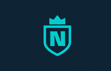 N blue shield alphabet icon logo for company with letter. Creative design for corporate and business with king crown