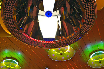 Italian Pizzeria restaurant onboard cruiseship or cruise ship liner in modern colorful interior...
