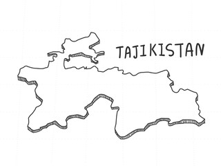 Hand Drawn of Tajikistan 3D Map on White Background.