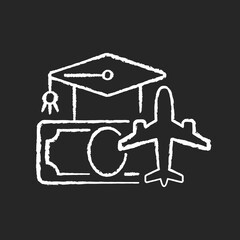 Pilot training financing chalk white icon on black background. Civil aviation crisis. High quality education. Silhouette symbol on white space. Isolated vector chalkboard illustration