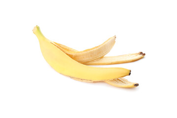 Banana peel on white background. Composting of organic waste