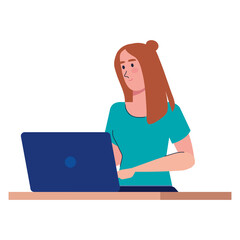 young woman using laptop technology vector illustration design