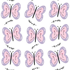 cute lovely cartoon seamless vector pattern background illustration with decorated butterflies and branches