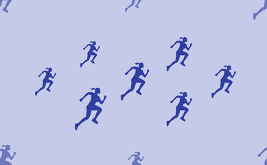 Seamless pattern of large isolated blue running woman symbols. The pattern is divided by a line of elements of lighter tones. Vector illustration on light blue background