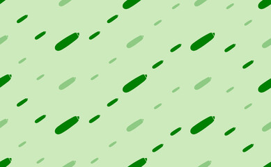 Seamless pattern of large and small green zucchini symbols. The elements are arranged in a wavy. Vector illustration on light green background