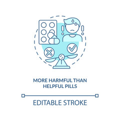 More harmful than helpful pills concept icon. Buying drugs. Online pharmacy idea thin line illustration. Unregistered pharmacies threats. Vector isolated outline RGB color drawing. Editable stroke