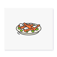Yangnyeom tongdak color icon. Traditional korean dish.Asian food of sticky fried chicken with spicy and sweet sauce.Korean cuisine concept. Isolated vector illustration