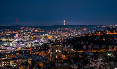 Stuttgart lichtspiel bei Nacht , Lightning Stuttgart at night - winter, nightfever - glamour