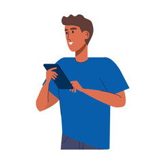 young afro man using smartphone technology vector illustration design