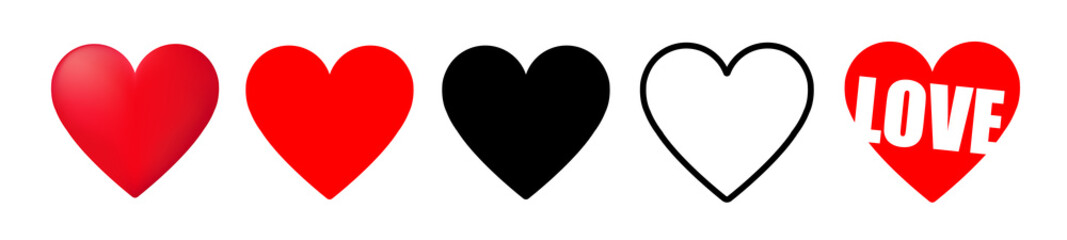 Red heart icon on white background. Love logo heart illustration. - obrazy, fototapety, plakaty