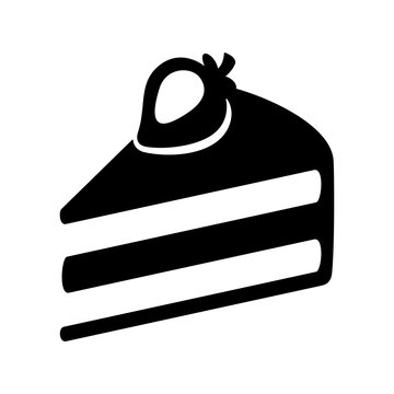 recommend clip art: Hand drawn cake slice icon. Black and white cake with strawberry isolated vector illustration