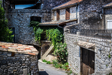 Fototapeta na wymiar Old medieval street of the beautiful french Balazuc village.