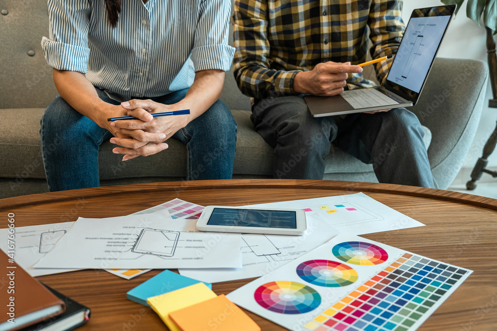 Canvas Prints professional creative team of web/graphic designer planning, drawing website ux app for mobile phone